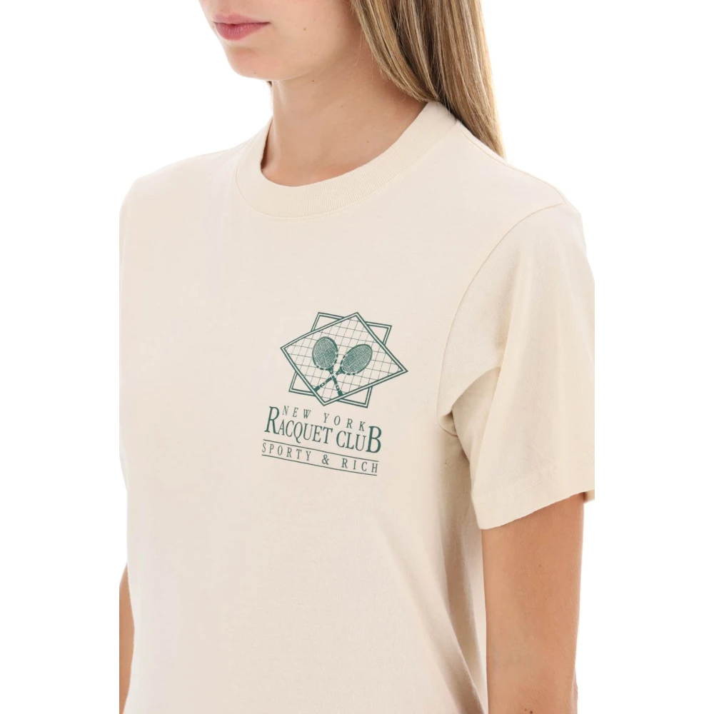 Sporty & Rich Sportief T-shirt met grafische print Beige Dames