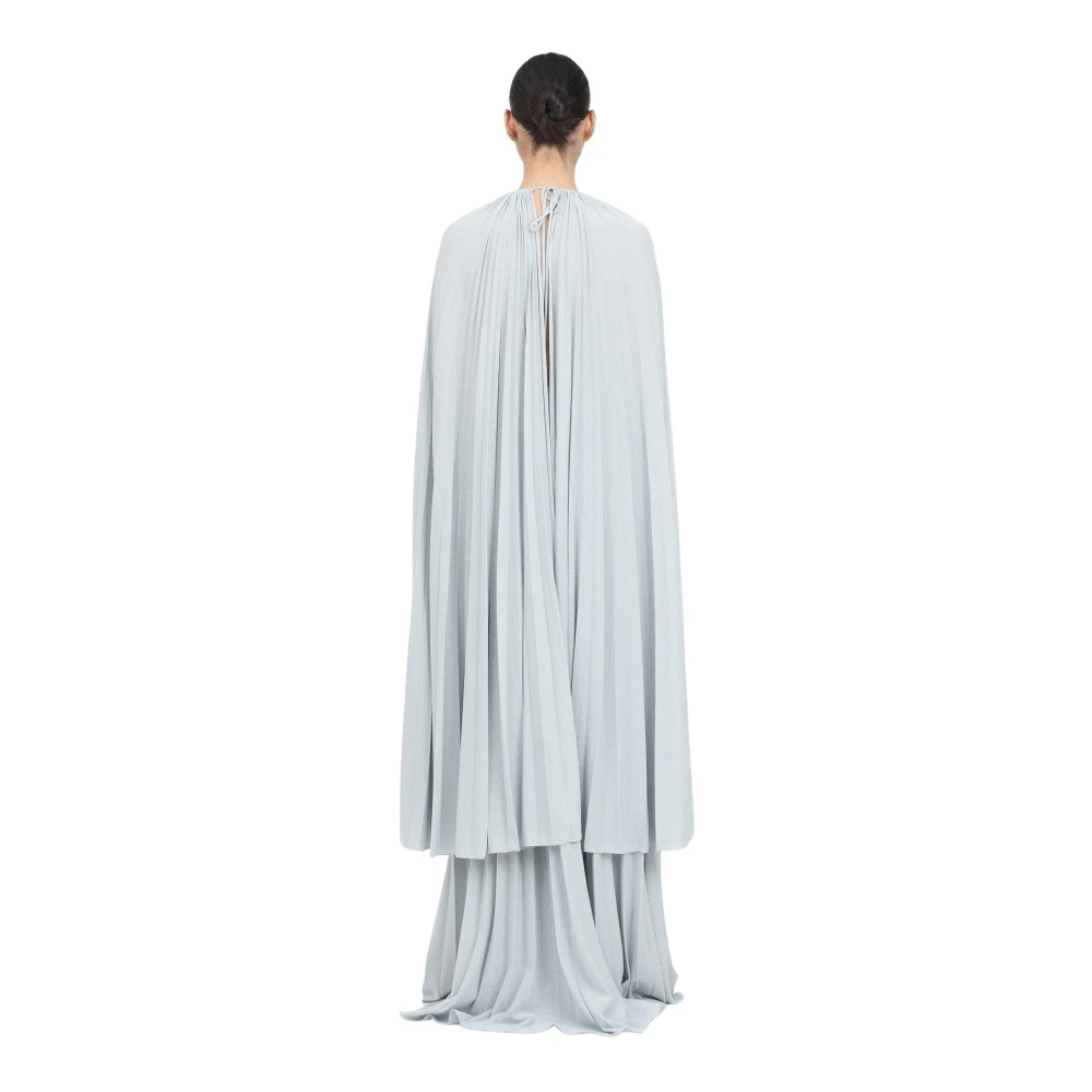 Elisabetta Franchi Blauwe Geplooide Maxi Jurk met Ketting Blue Dames