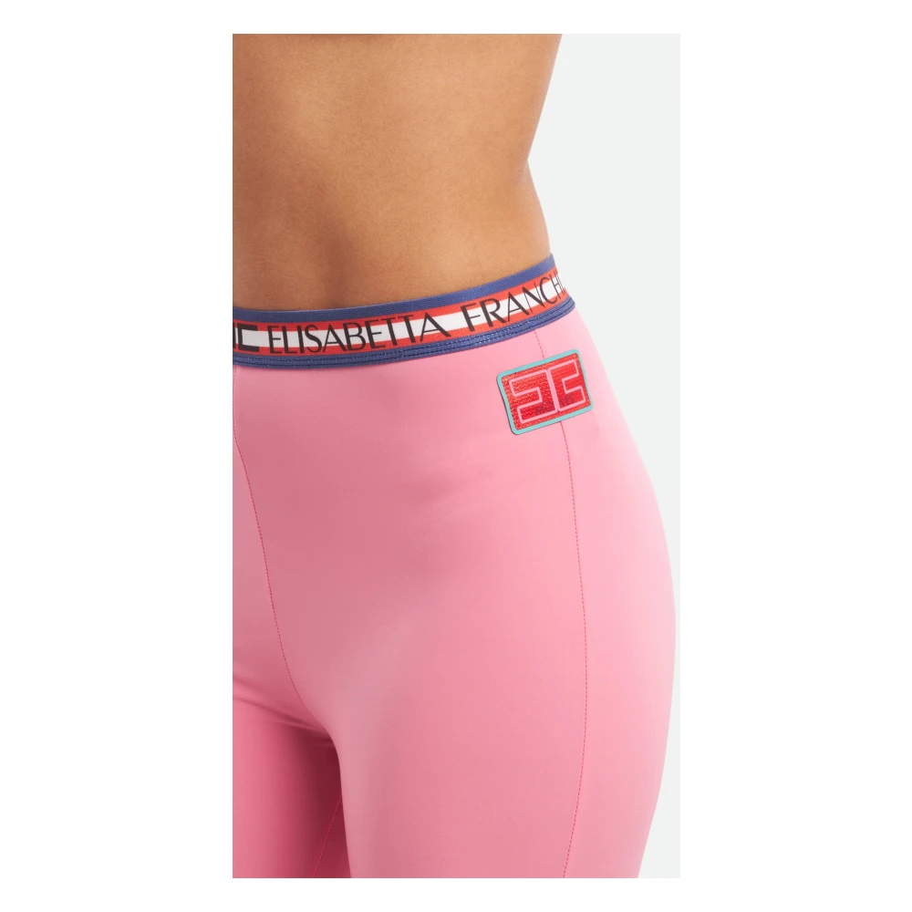 Elisabetta Franchi Roze Leggings Strakke Pasvorm Taille Logo Detail Pink Dames