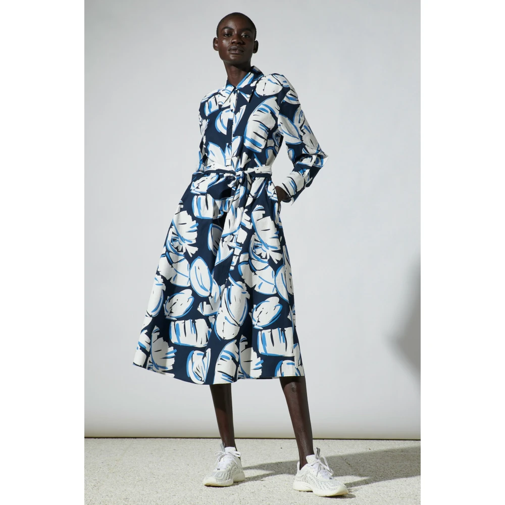 LUISA CERANO Blauwe Bloemenjurk met Knoopsluiting Multicolor Dames