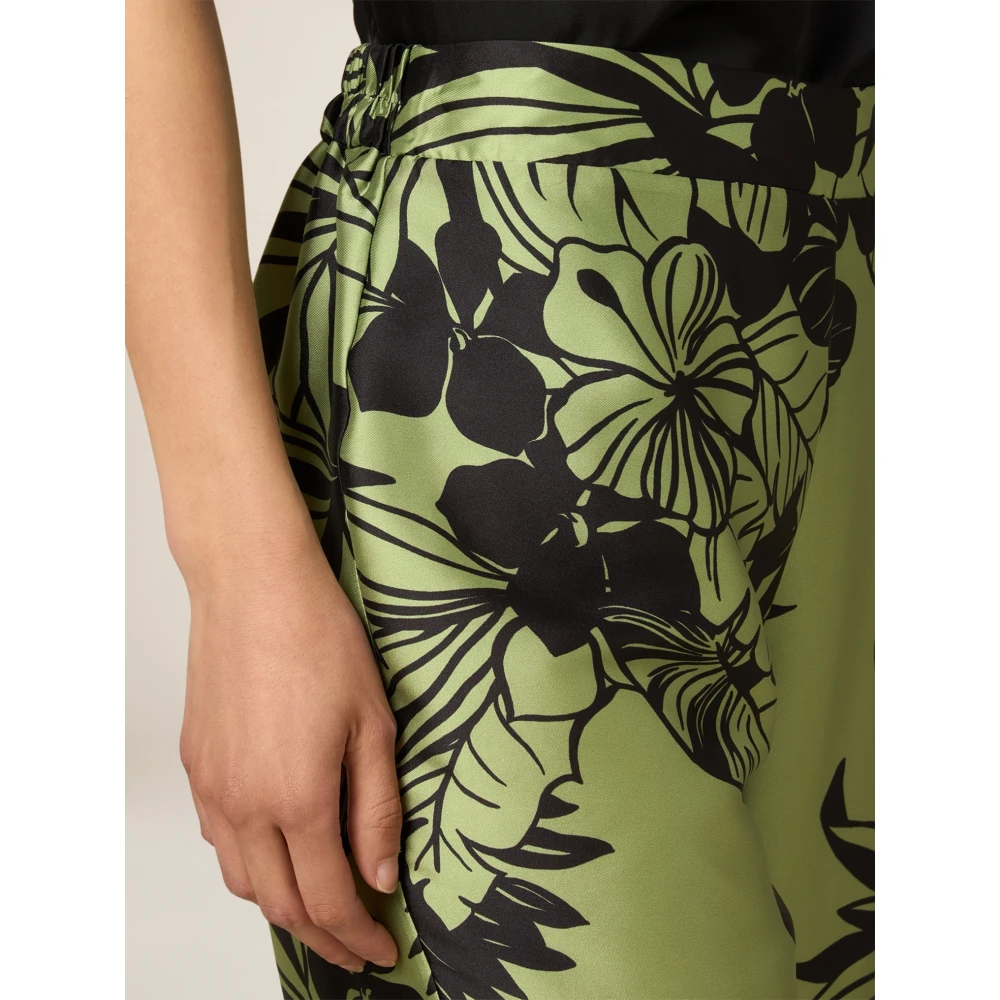 Oltre Satin broek met bladeren Green Dames
