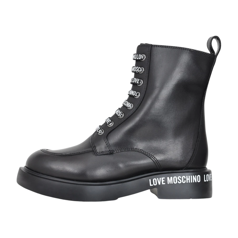 Love Moschino Svarta Logo Print High-Top Boots Black, Dam