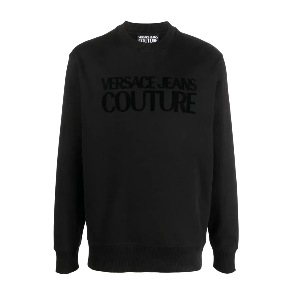 Versace Jeans Couture Zwarte Flock Sweater Stijlvolle Heren Sweatshirt Black Heren