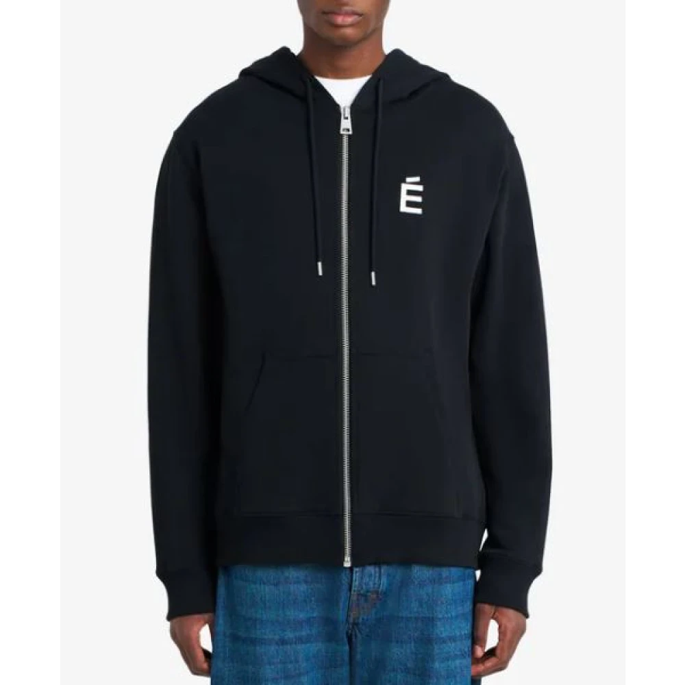 Études Zwarte Hoodie Sweater Rits Logo Black Heren