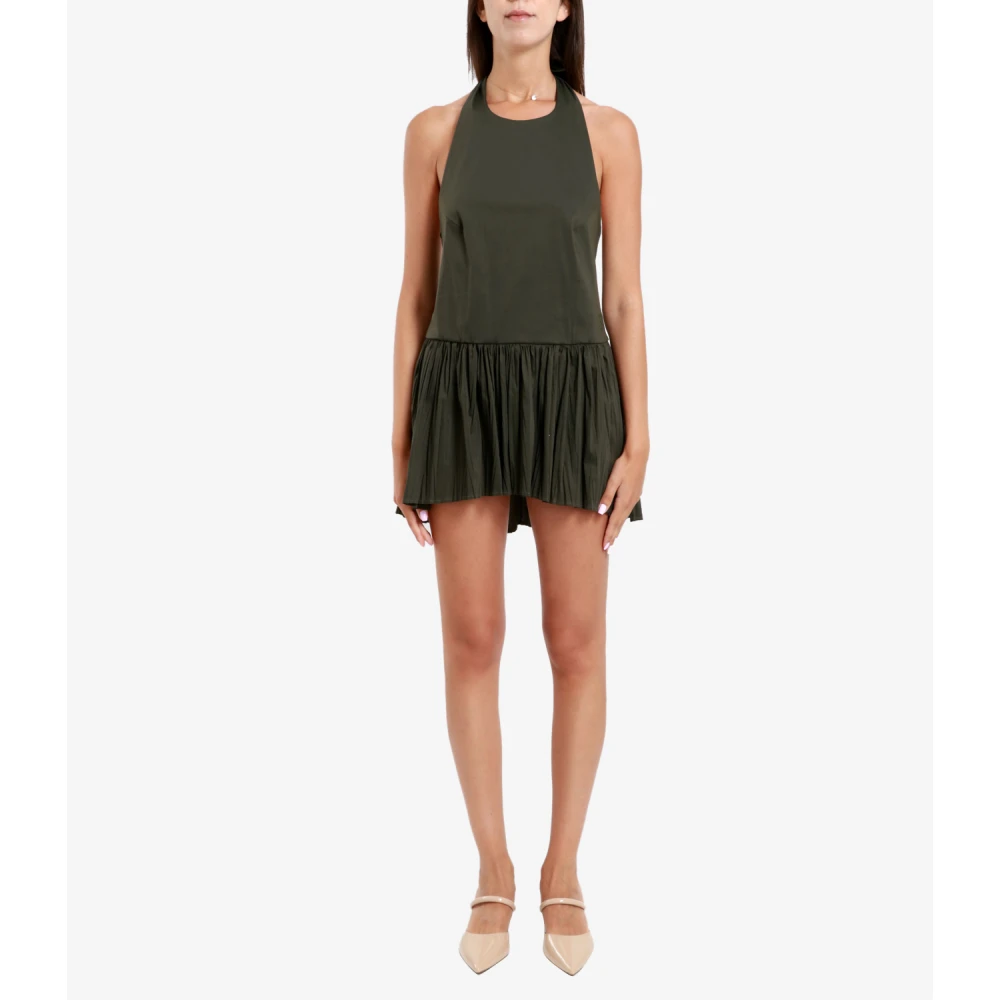Semicouture Militaire Stijl Poplin Top met Strik Green Dames