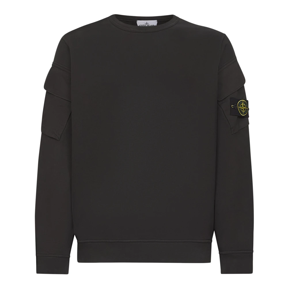 Stone Island Men's Gray Ribbed Crewneck Jumpers With Patch Pockets Large