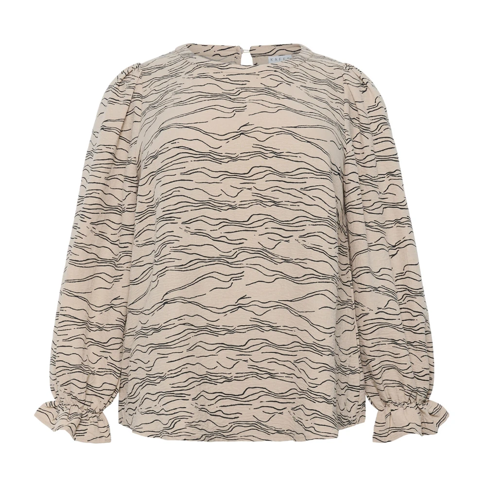 Kaffe Curve Grafische Print Ronde Hals Blouse Beige Dames
