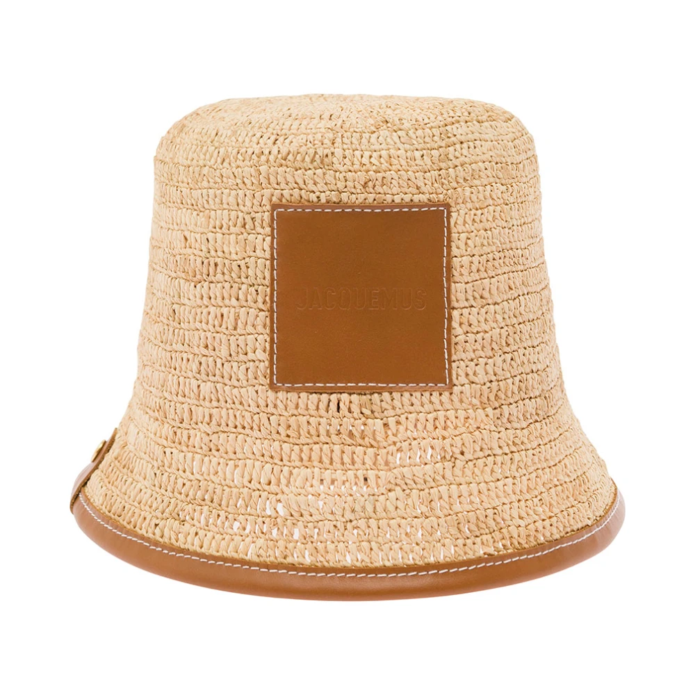 Jacquemus Bruin Leren Bucket Hat met Logo Beige Dames