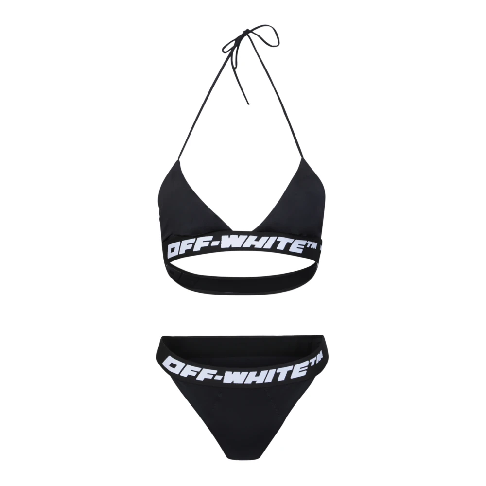 Off White Zwarte Logo Band Bikini Black Dames