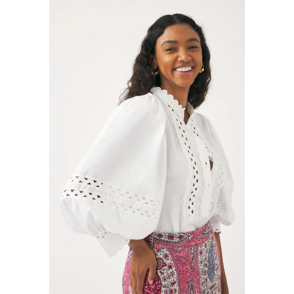 Antik batik Katoenen poplin openwork blouse Rodo White Dames