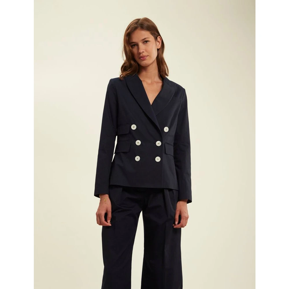 Ines De La Fressange Paris Navy Blauw Ottomaans Pak Jas Blue Dames