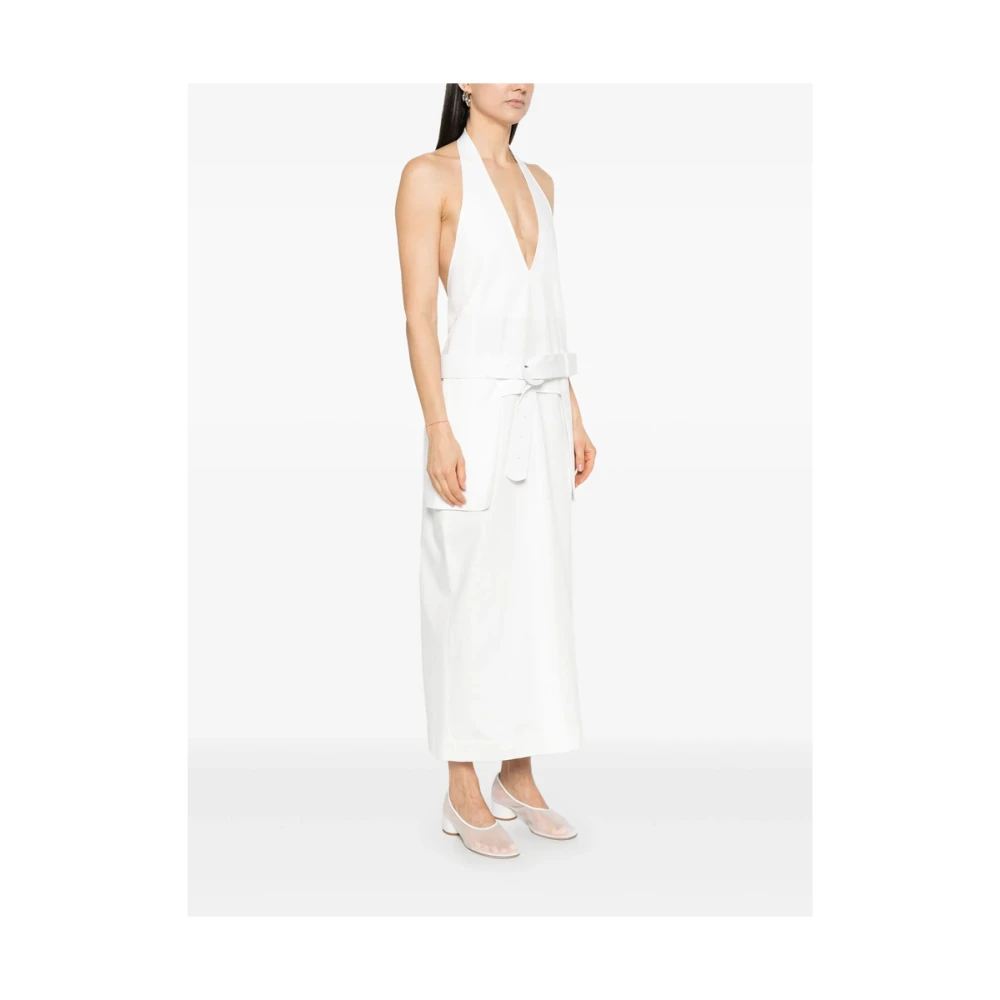 LOW Classic Witte Jurk met Riem en Voorsplit White Dames