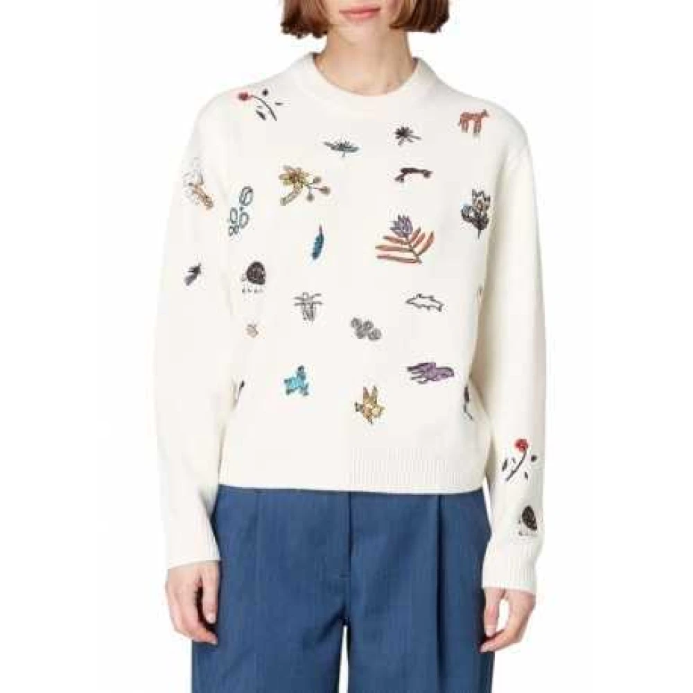 Paul Smith Femme Beige Pulls, Taille: 42 Fr Pull Brodé Animaux