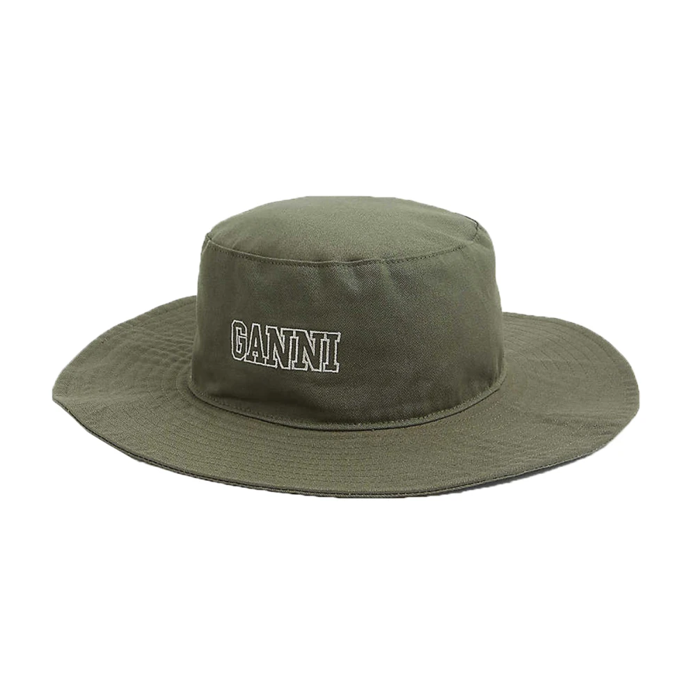 Ganni Safari Stijl Katoenen Bucket Hoed Green Dames