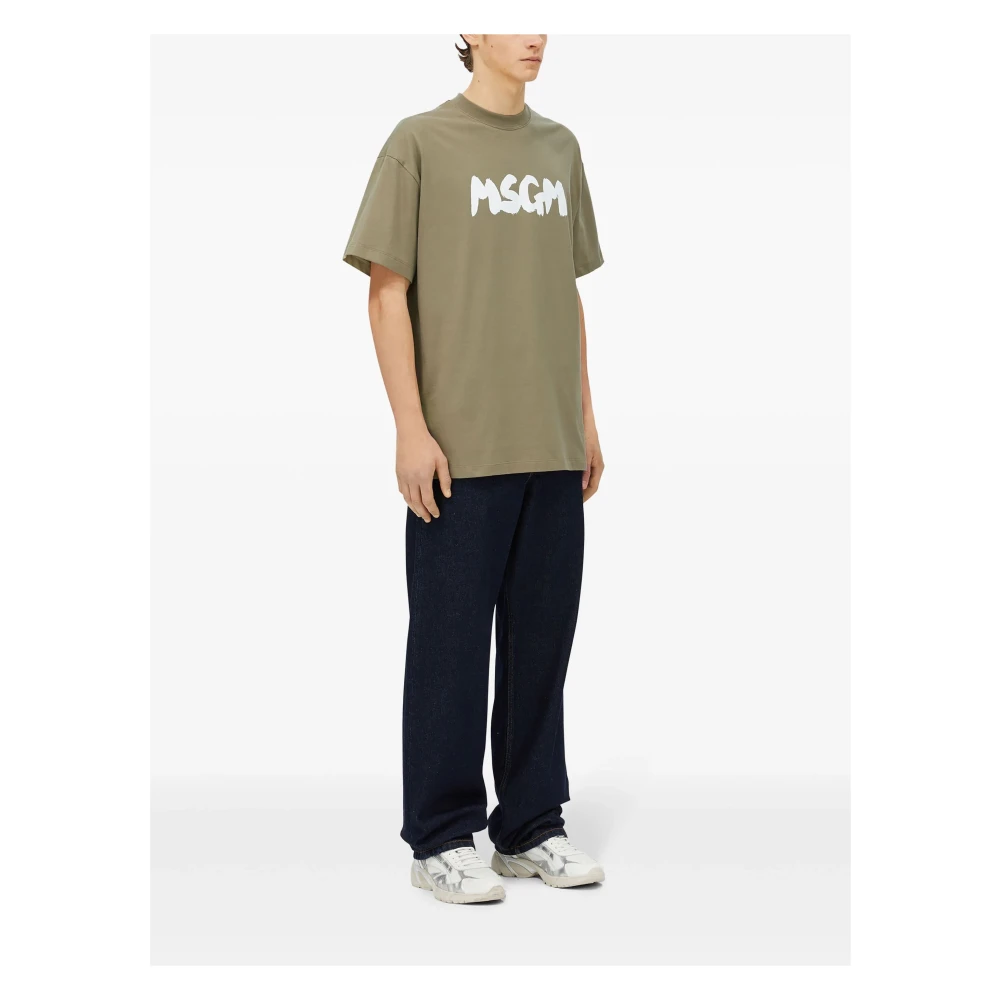 Msgm Groene Logo Pennellato T-shirts en Polo's Green Heren