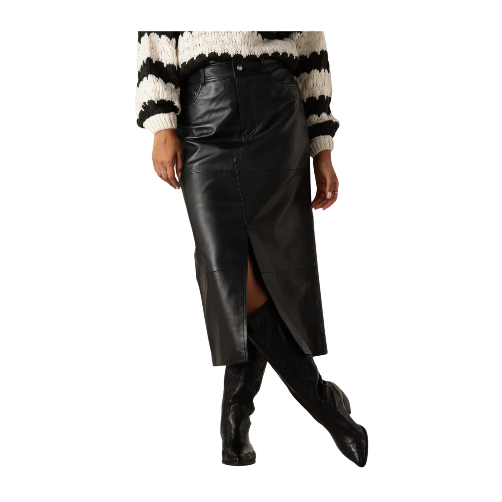 Y.A.S. Dames Rokken Yasmina Hw Leather Long Skirt Zwart