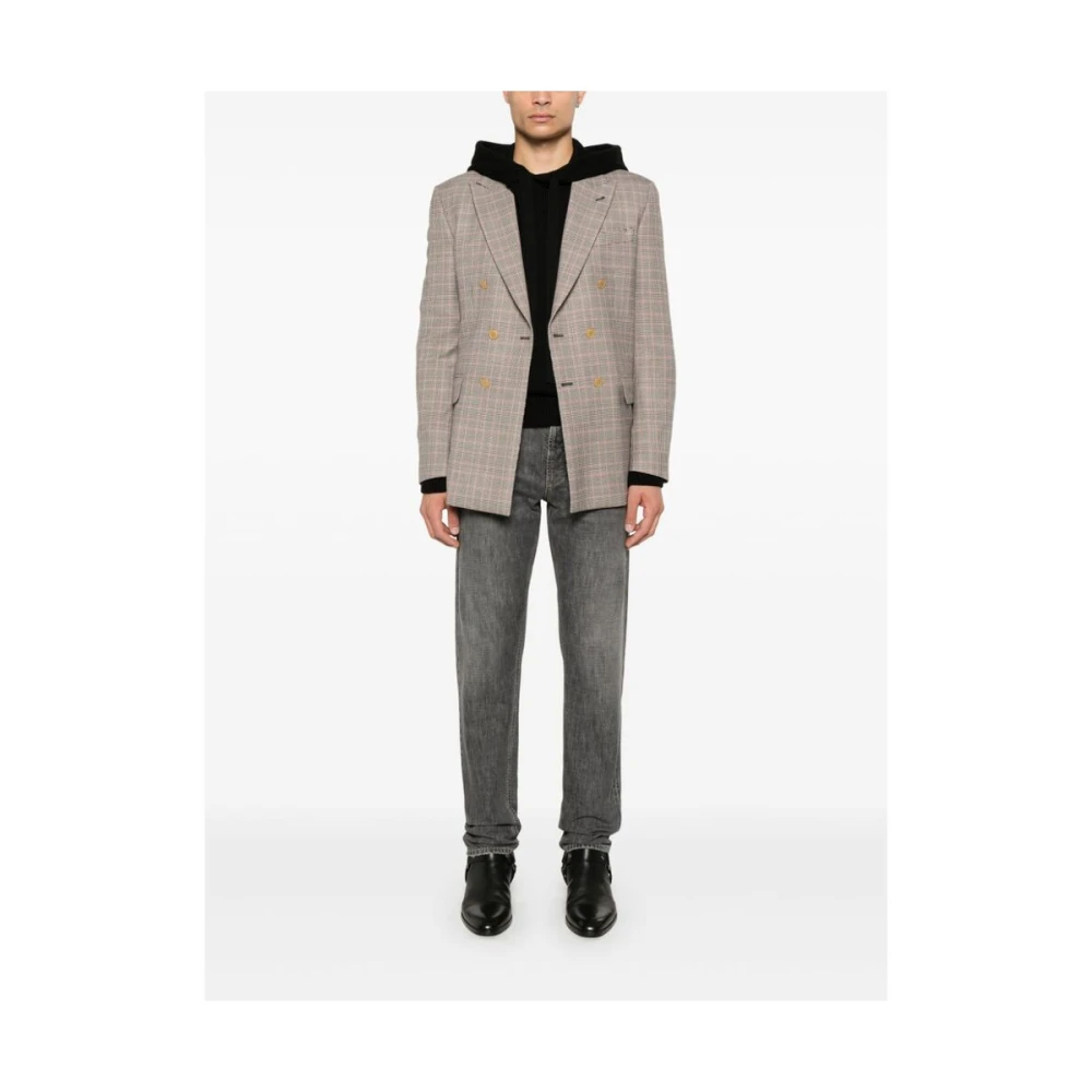 Reveres 1949 Koraalroze Geruite Double-Breasted Jas Beige Heren
