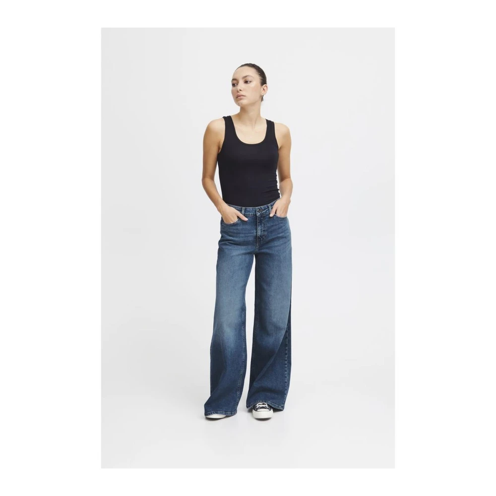Ichi Blauwe Bootcut Katoenen Jeans met Elastaan Blue Dames