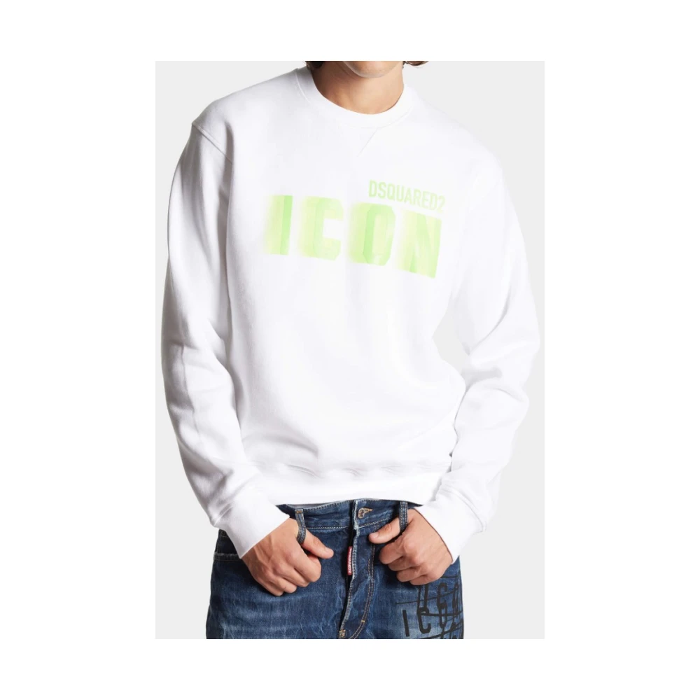 Dsquared2 Neon Groen Icon Ronde Hals Sweatshirt White Heren