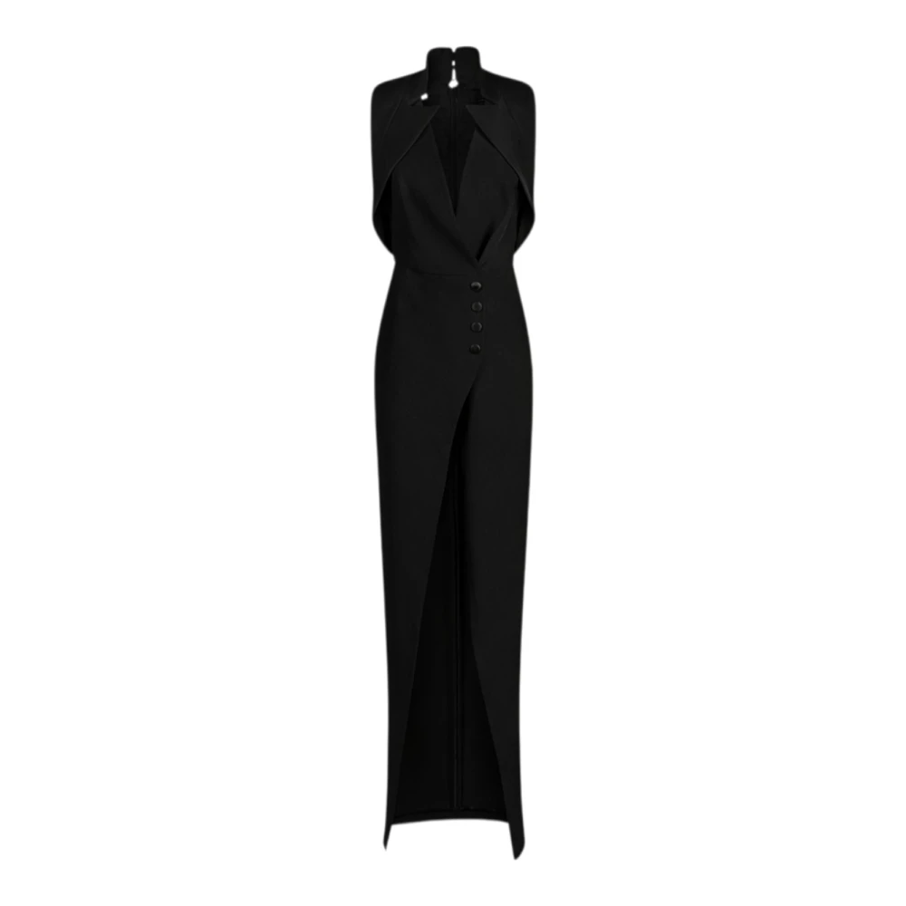 Elisabetta Franchi Black Gowns, Female, M, Red Carpet Dress In Lightweight Crepe With Satin Lapels