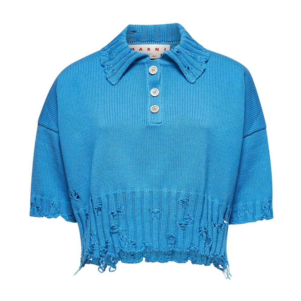 Marni Polo Shirt met Symbolenborduursel in Lichtblauw Blue Dames