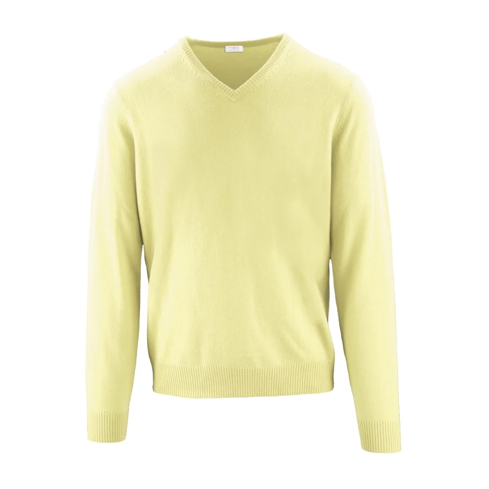 Malo Luxe V-Neck Wool Cashmere Sweater Yellow Heren