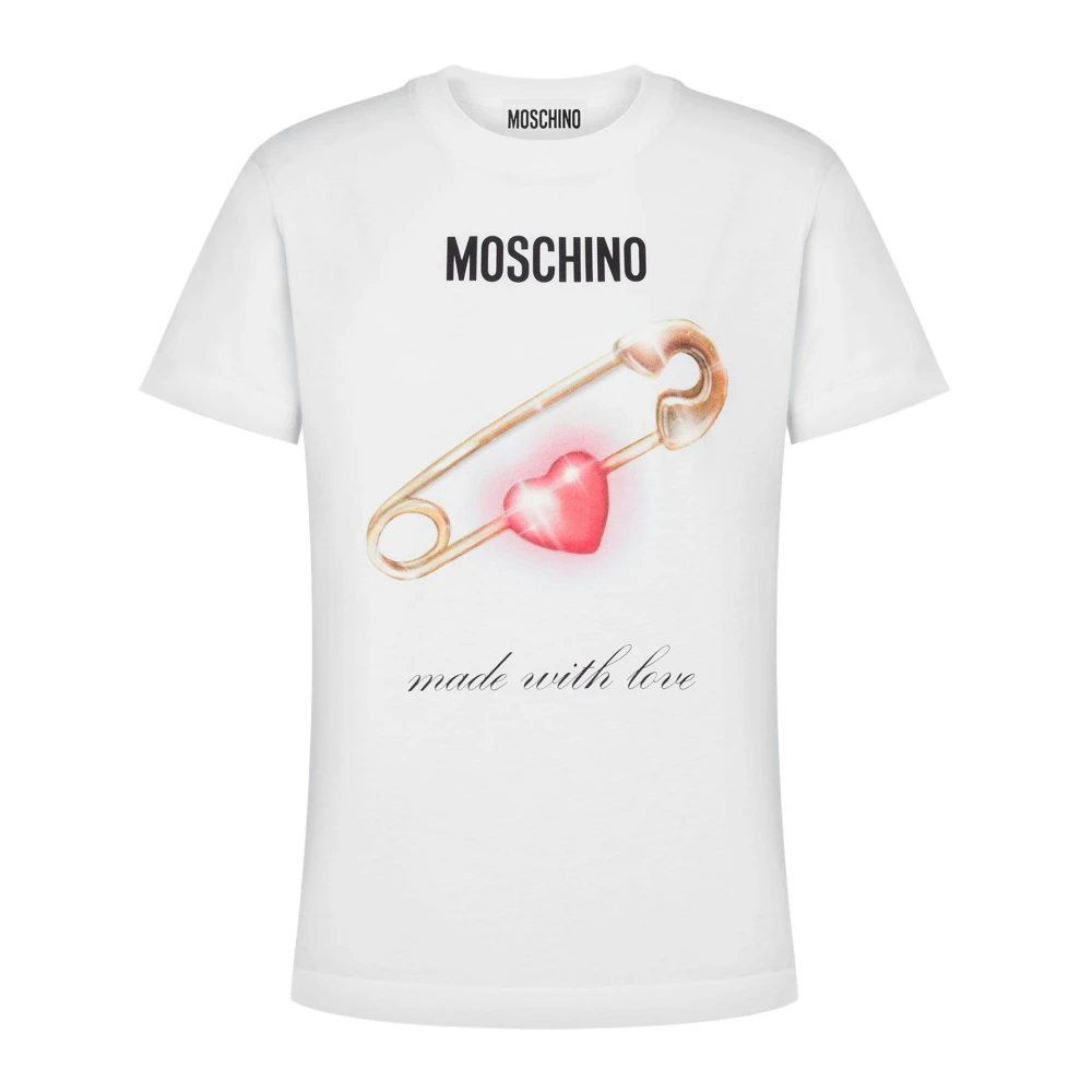 Moschino Wit Logo Print Crewneck T-shirt White Dames