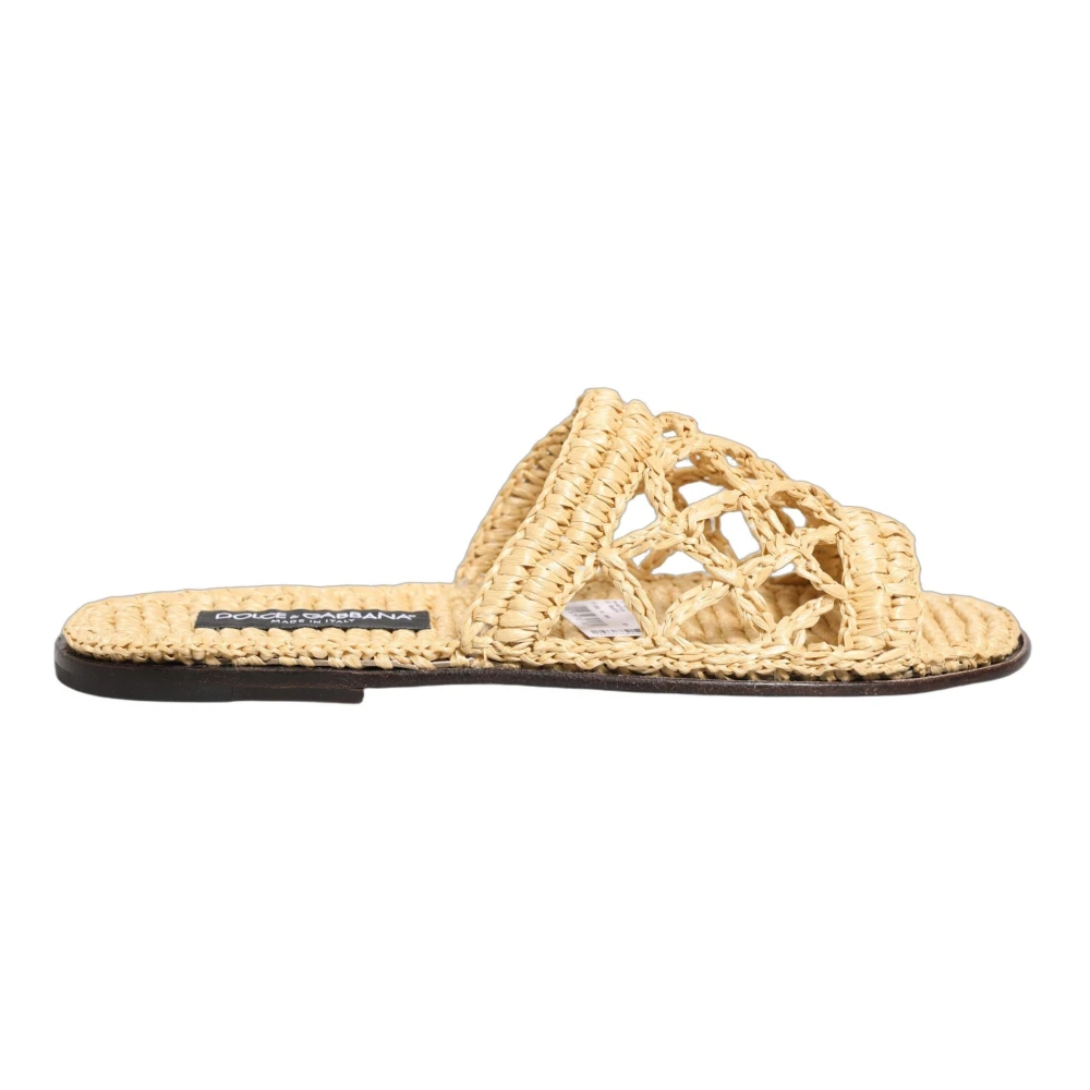 Dolce & Gabbana Men's Beige Raffia Slides - Sliders - 10 Uk - Shoes