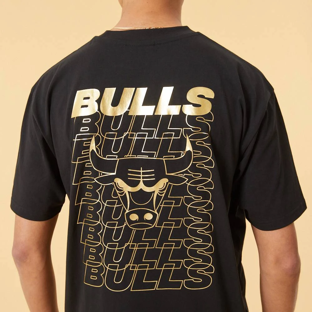 new era Chicago Bulls Metallic Print T -Shirt Black Heren
