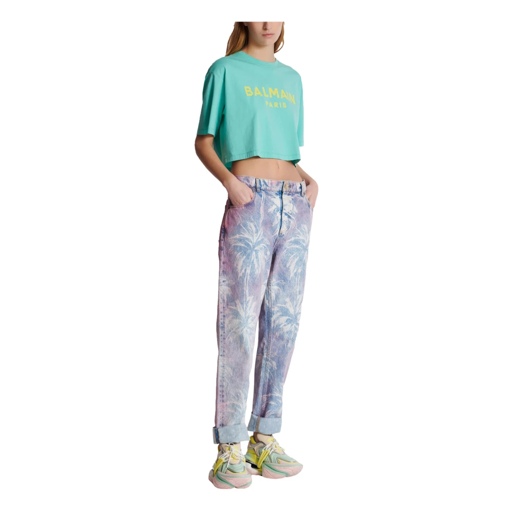 Balmain T-shirt met Paris print Blue Dames