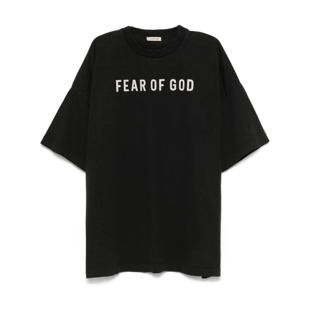 Fear Of God Grijze Logo Print Korte Mouw Tee Black Heren
