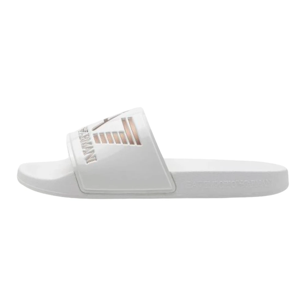 Emporio Armani Ea7 Men's White Slides With Oversized Logo