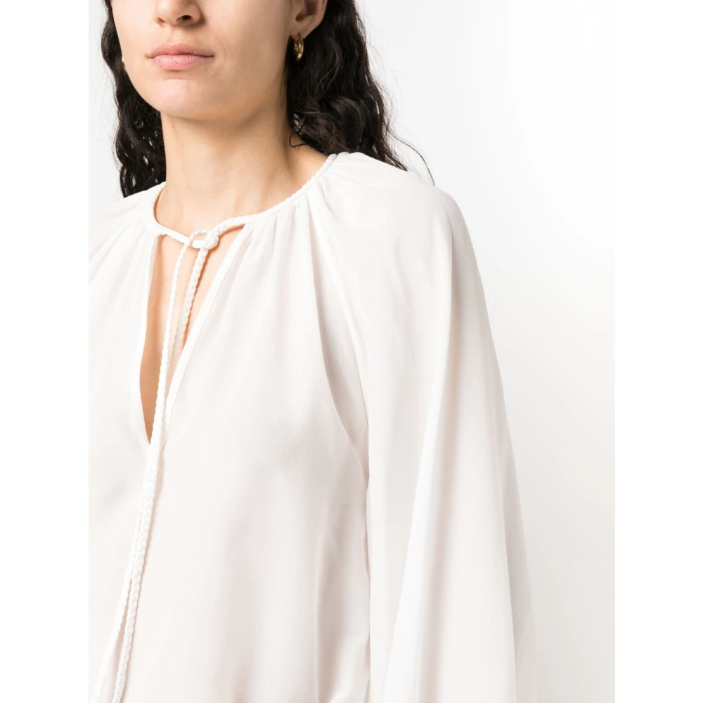 Phaeonia Witte Zijden Zelfstrik Blouse White Dames
