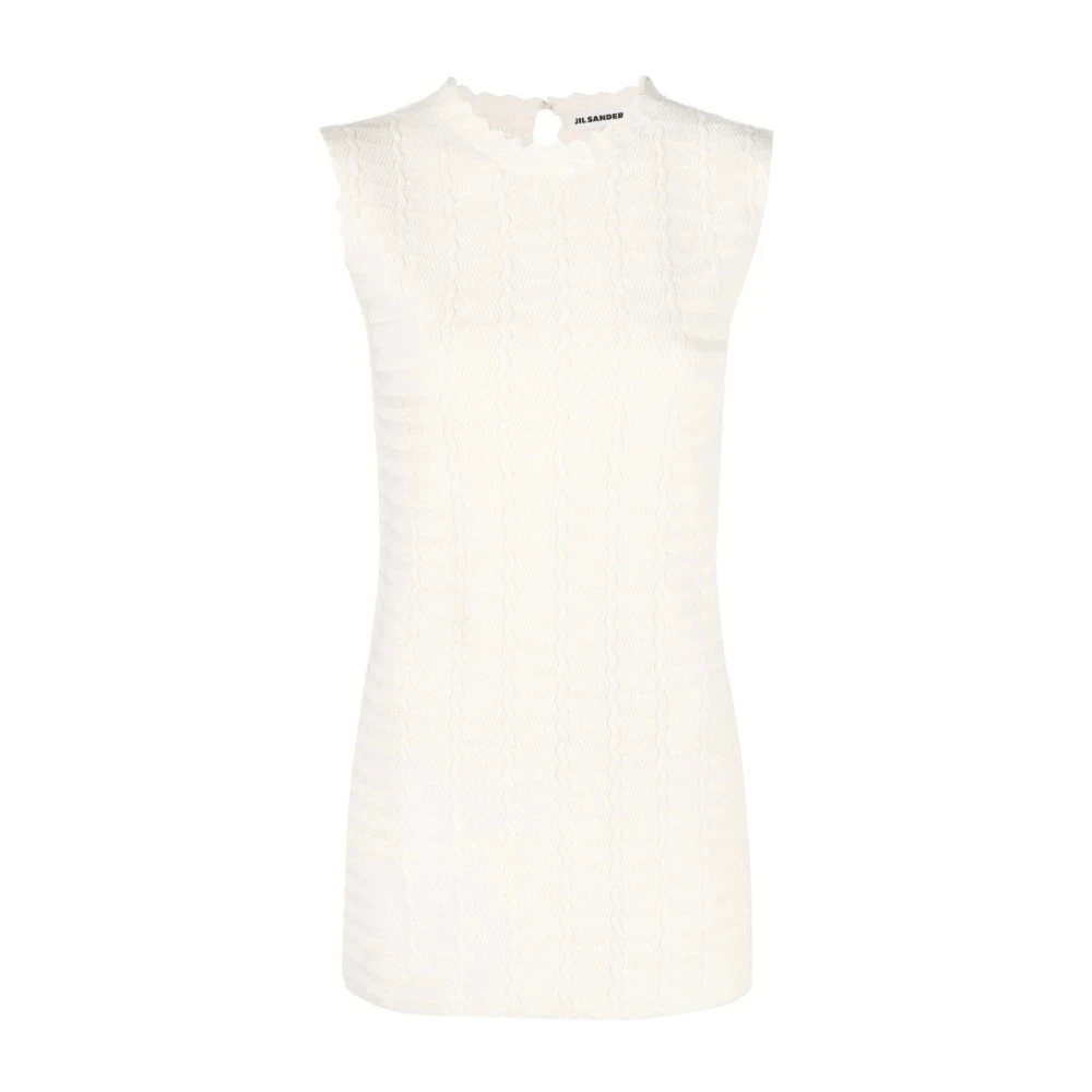 Jil Sander Women's Beige Sleeveless Tops, S, Textured Top