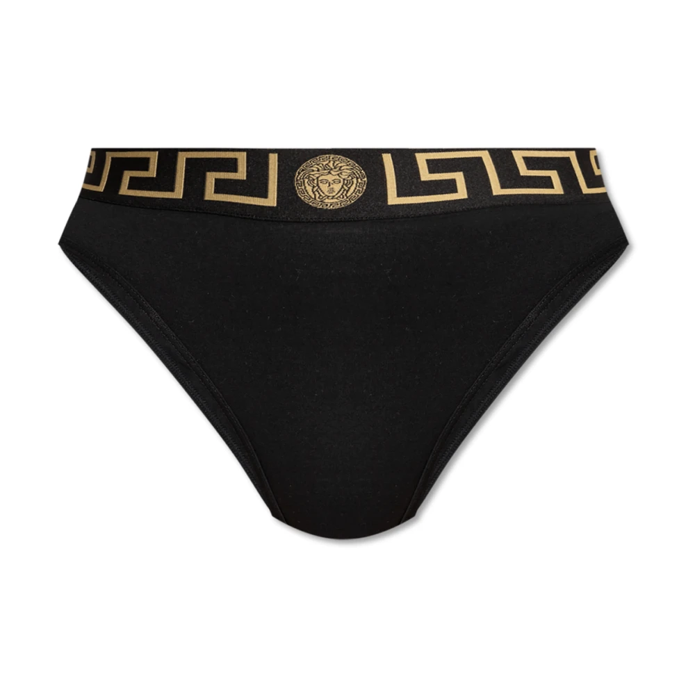 Versace Vrouw Zwart Ondergoed Dames, Xl, Katoen, Greca Border High-Waist Briefs