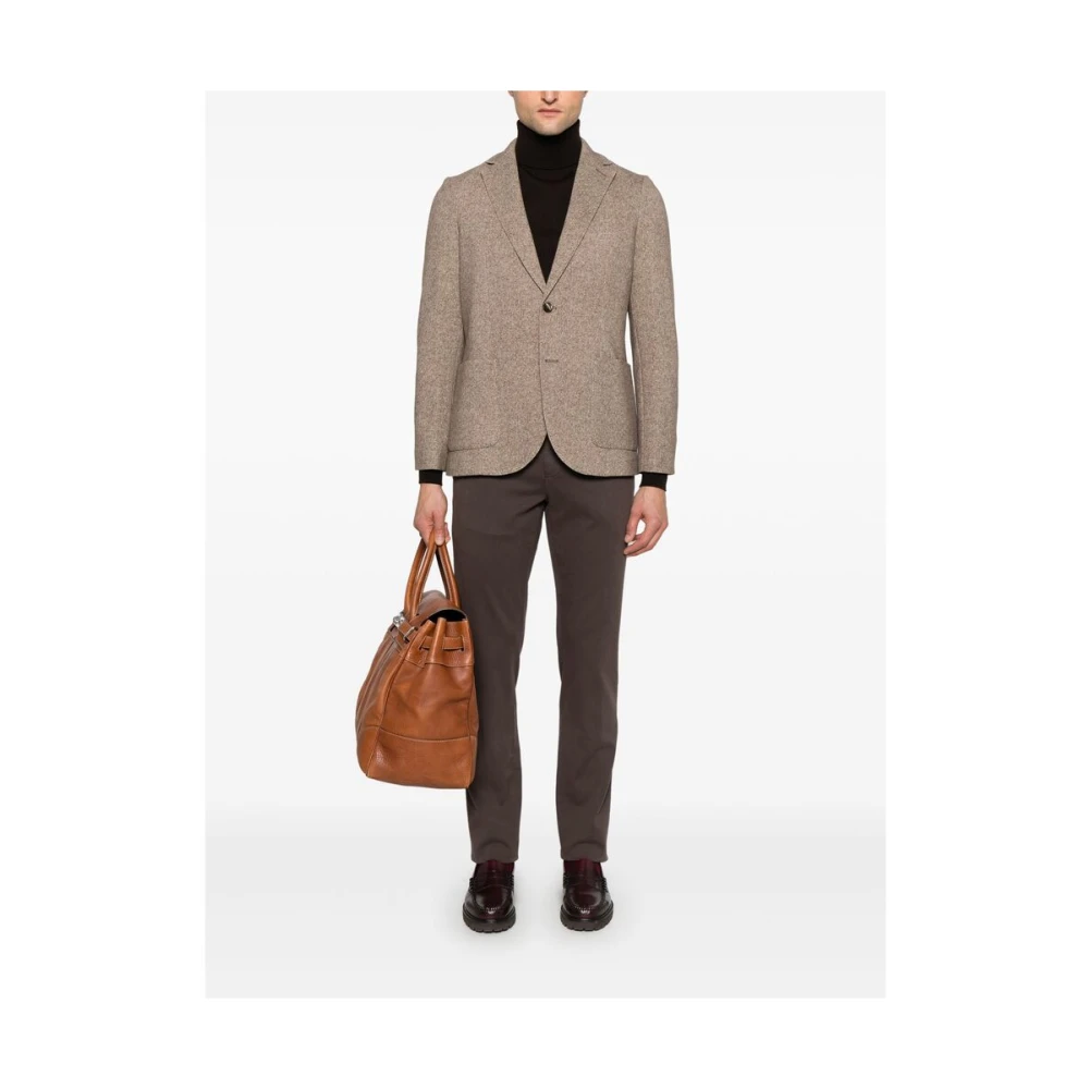Canali Sepia Bruine Katoenen Twill Broek Brown Heren