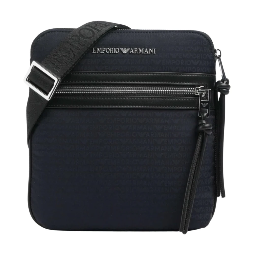 Emporio Armani Men's Blue Monogram Crossbody Bag - Cross Body Messenger - One Size - Bags