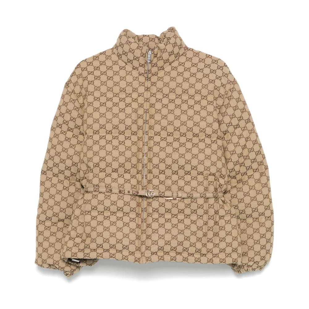 Gucci Brown Down Jackets, Female, M, Camel Quilted Padded Coat