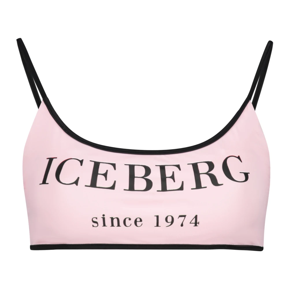 Iceberg Logo Print Bikini Top Pink Dames