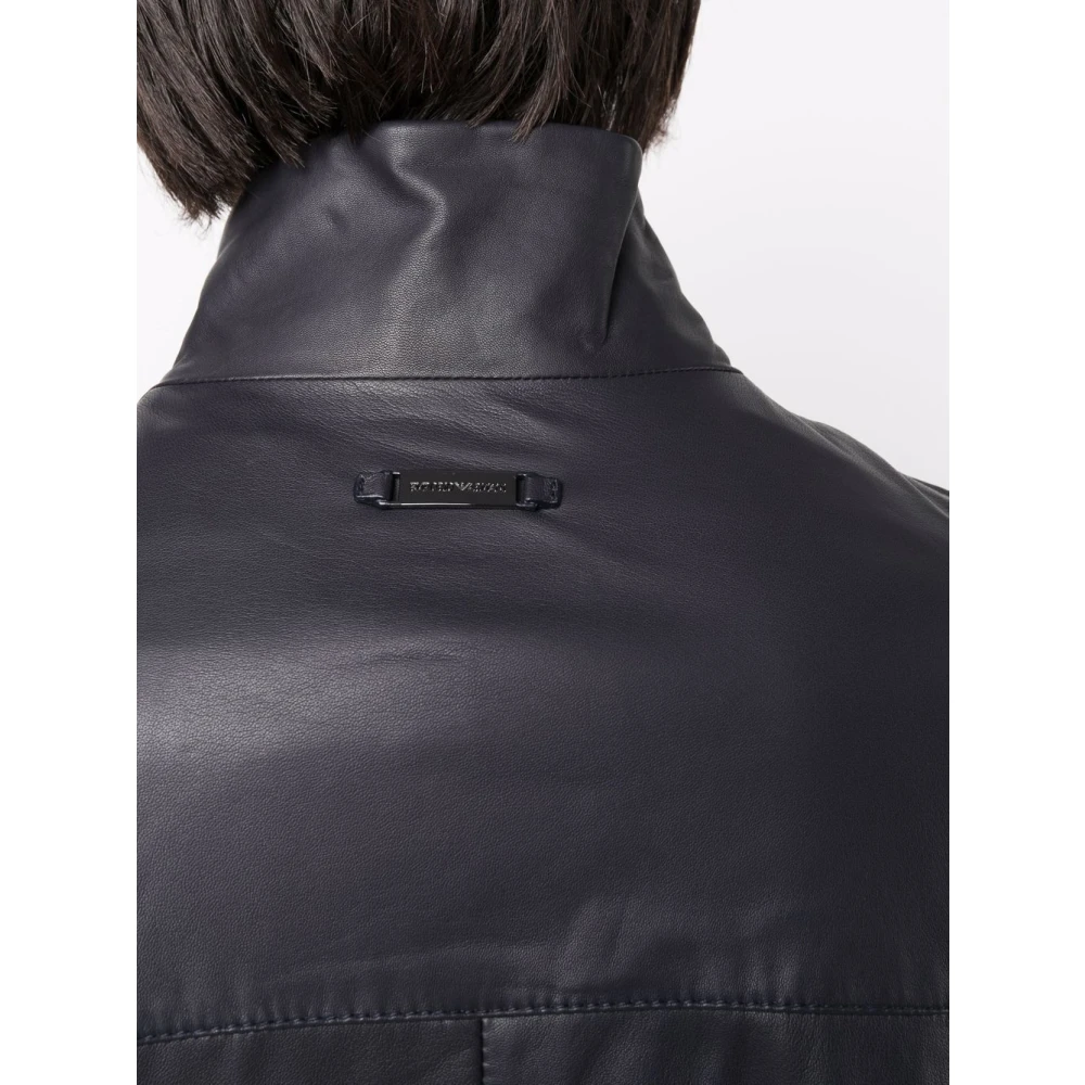 Emporio Armani Leather Jackets Blue Heren