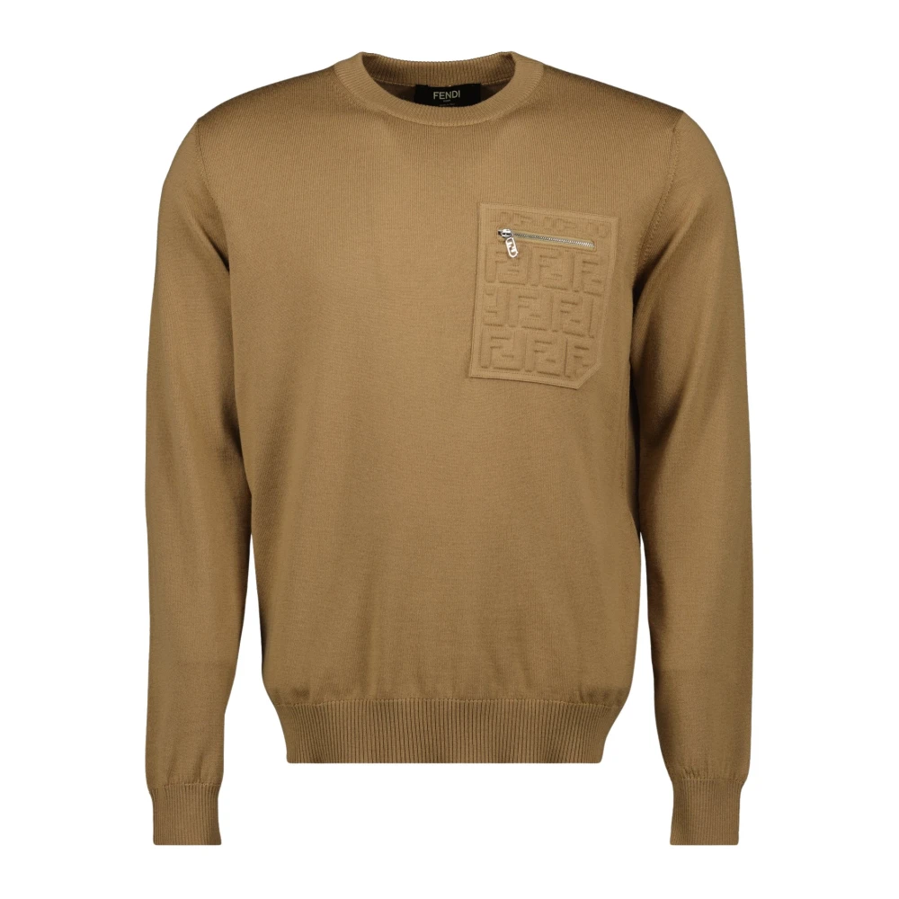 Fendi Men's Brown Wool Jumper With Round Neck - Round-Neck Knitwear - Xl - Knitwear