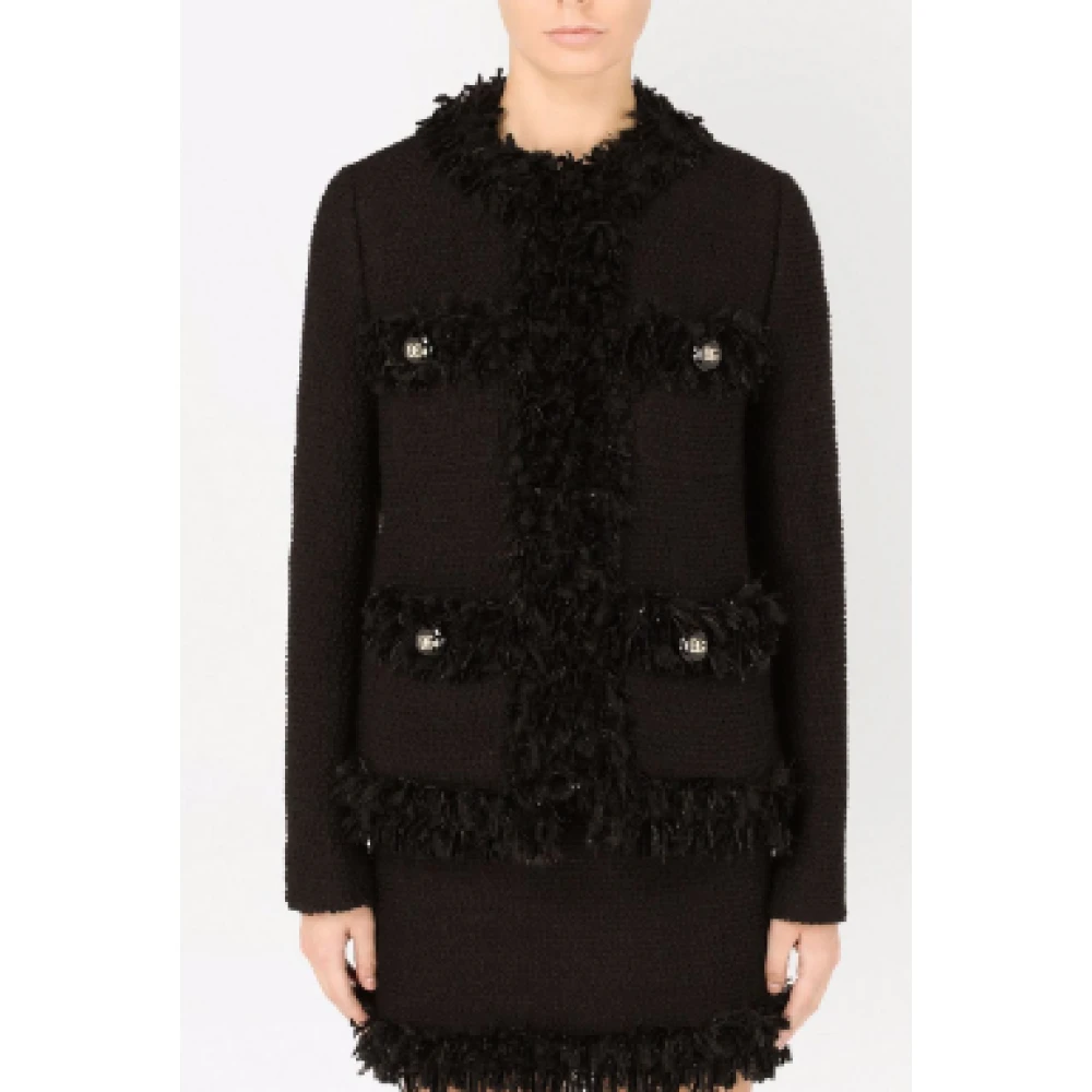 Dolce & Gabbana Frayed Edge Tweed Jas Black Dames