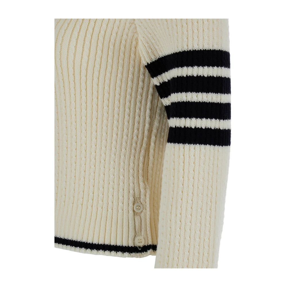 Thom Browne Witte Crewneck Sweater 4-Bar Detail Beige Dames