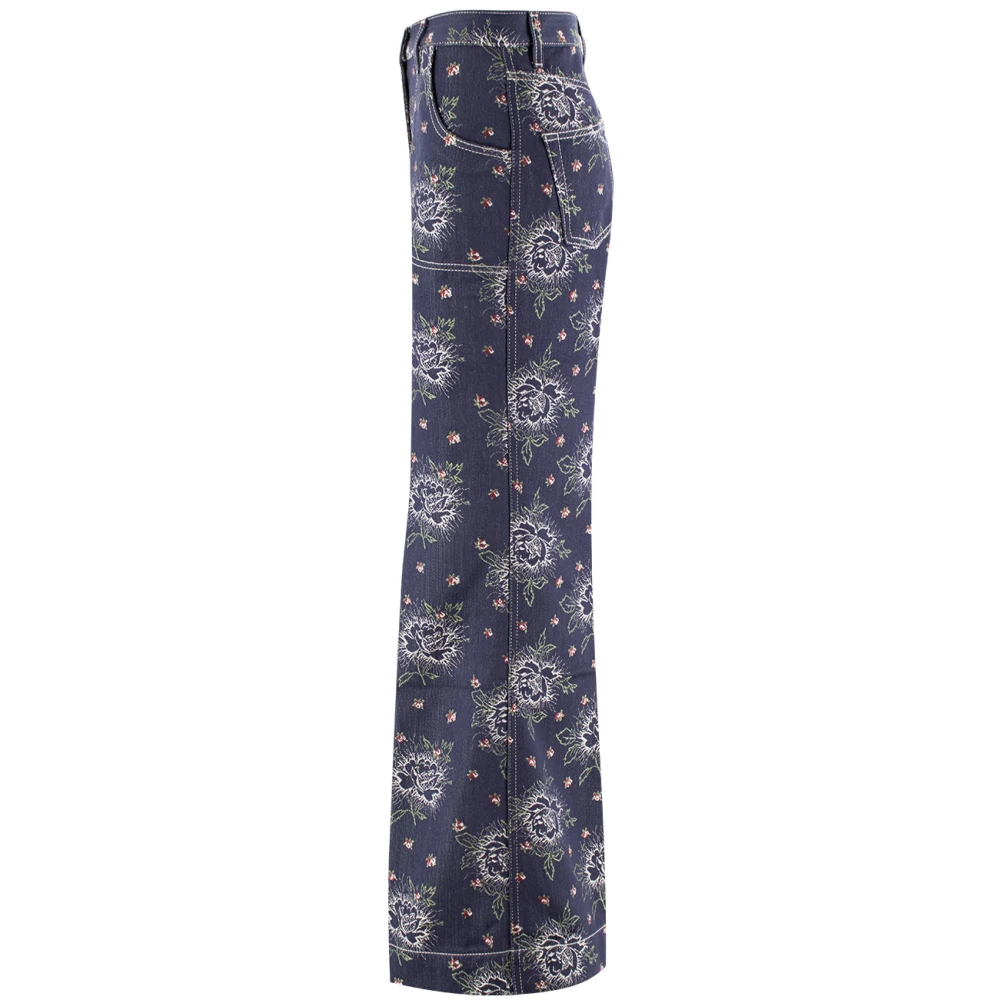 ETRO Bloemen Jacquard Flared Jeans Blue Dames