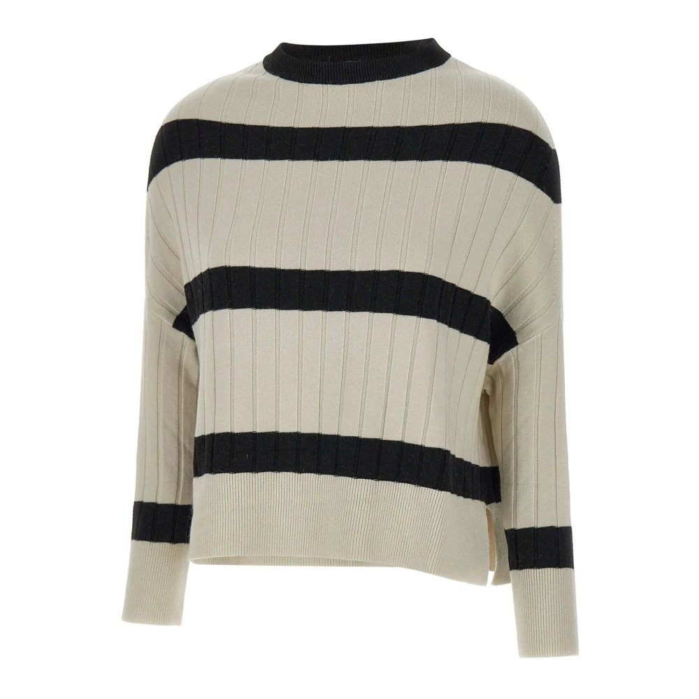 Kaos Angora Sweater Zwart Ribgebreid Beige Dames
