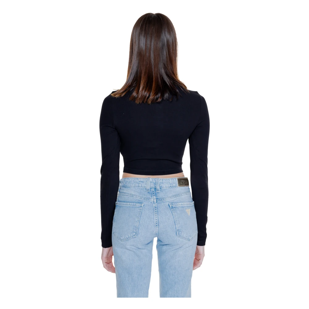 Tommy Jeans Henley T-Shirt Dames Katoen Elastaan Black Dames