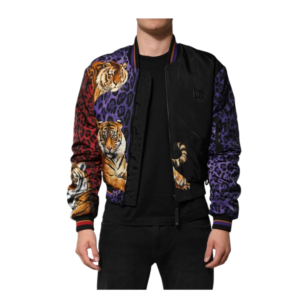 Dolce & Gabbana Men's Tiger Print Bomber Jacket With Zipper