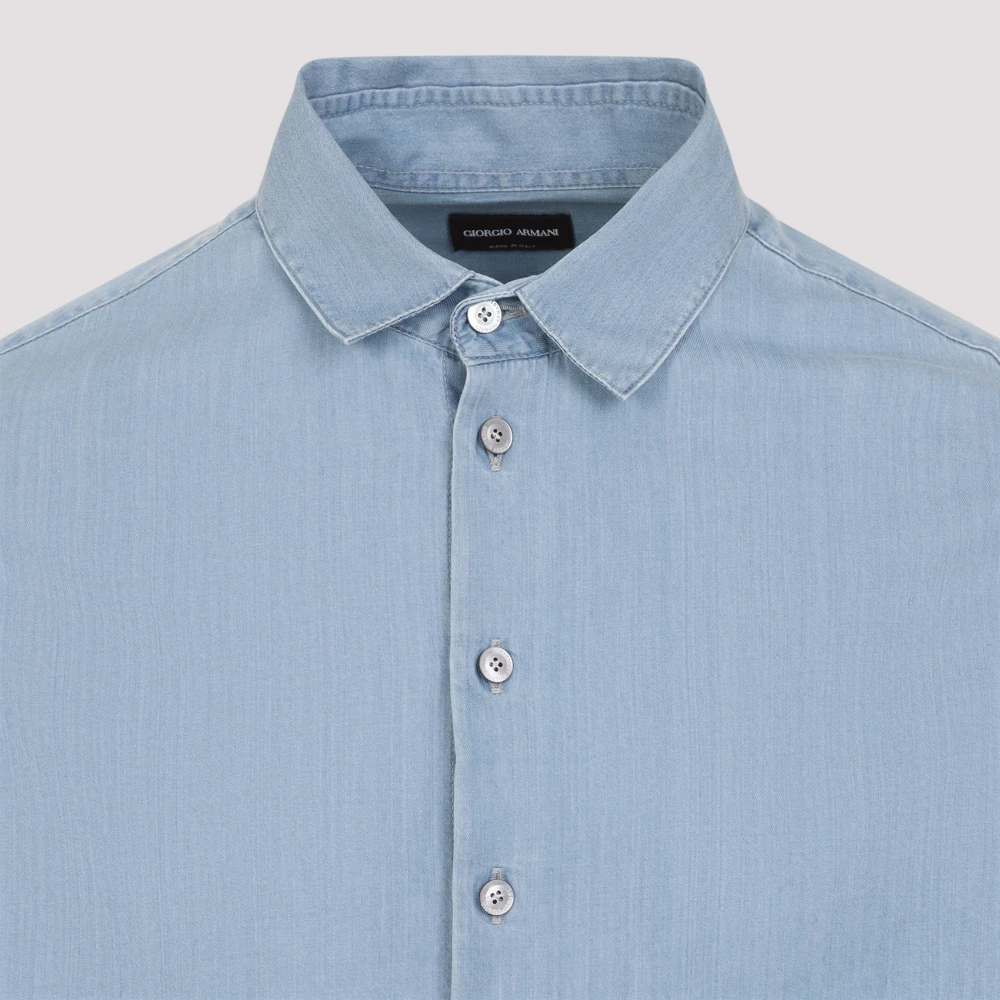 Giorgio Armani Lichtblauwe Denim Overhemd Blue Heren