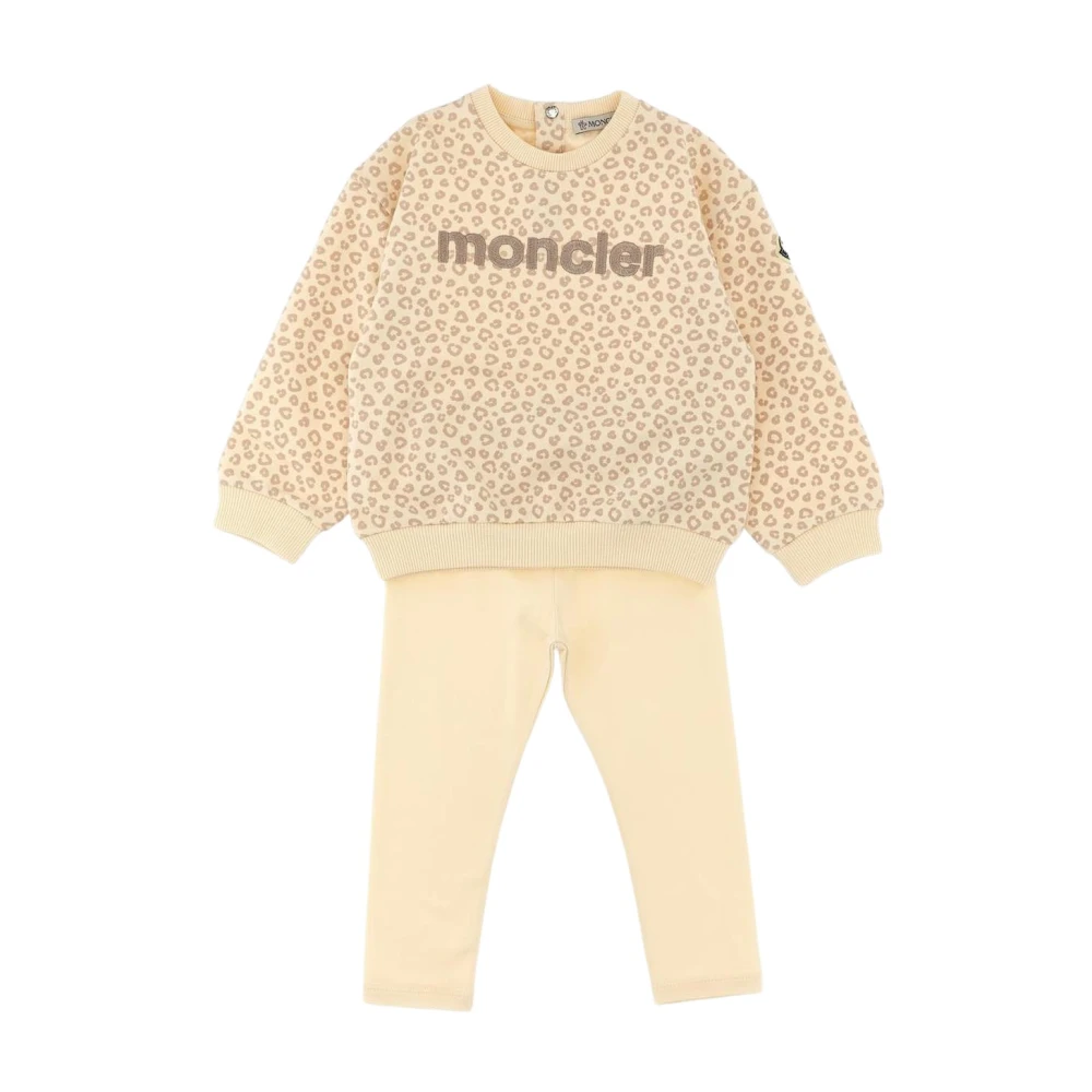 Moncler Beige Kids Sport Sets, Unisex, 12 M, Leopard Print Sweatshirt Set