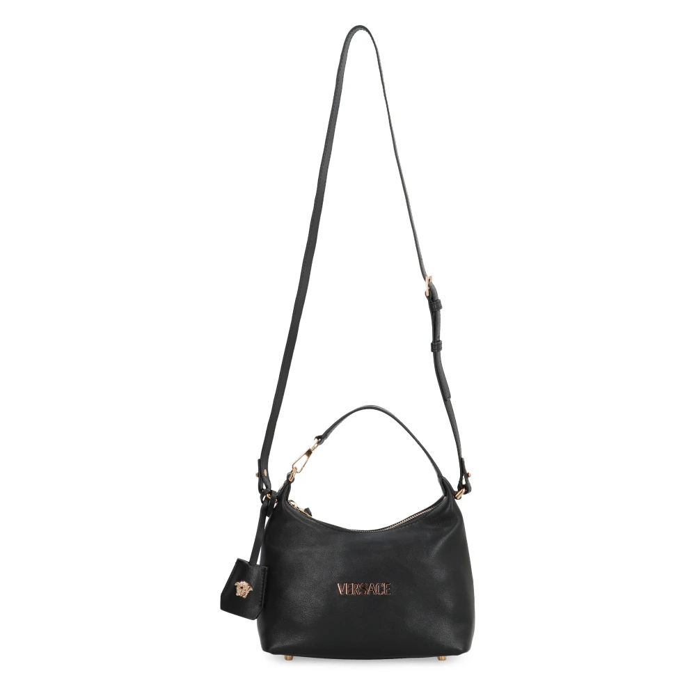 Versace Hobo tas van leer met reliëf logo Black Dames
